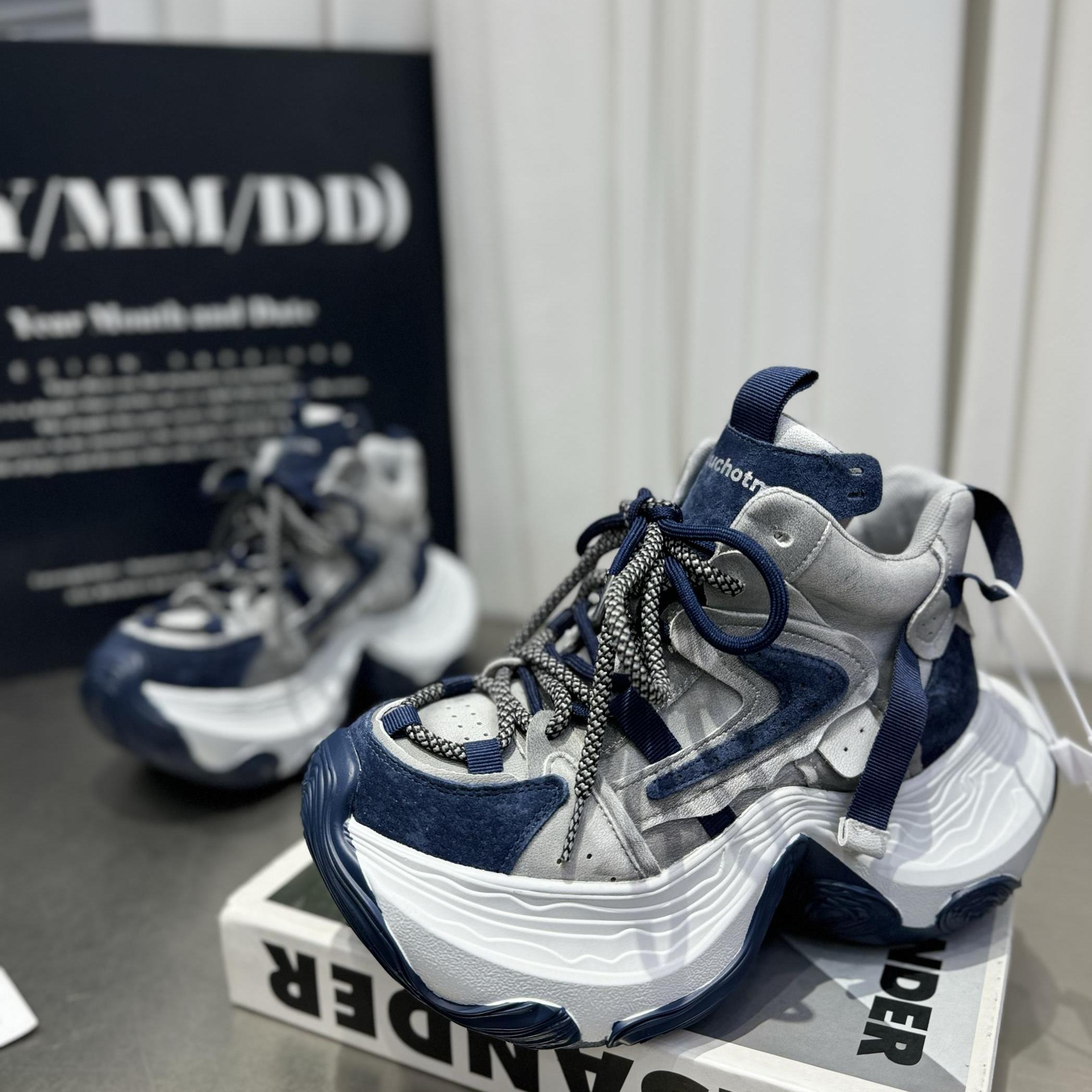 欧货真皮系带厚底老爹鞋女