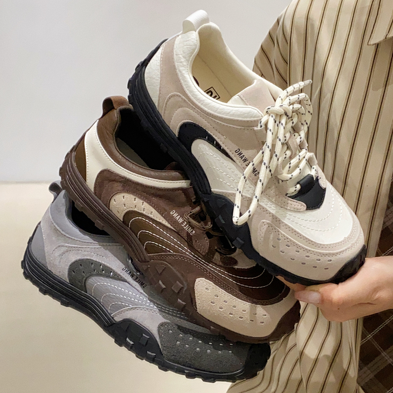 网面拼色德训鞋厚底内增高阿甘鞋