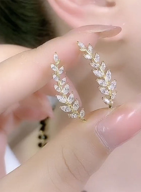 高级时尚小众设计感超闪麦穗耳排耳环精致轻奢排钻耳钉洋气耳饰品