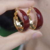安可拉红滴釉圈圈耳环2026年新款 设计感耳圈轻奢小众气质耳饰 时尚