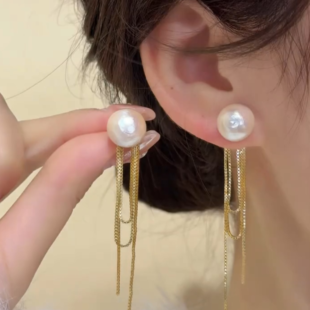 长款珍珠耳环气质一款两戴流苏
