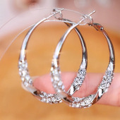 银针港风镶钻大圈圈耳环2025年新款 耳饰 时尚 爆款 气质名媛夸张个性