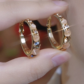 咖色水钻耳圈s925银针耳环新款 潮韩国气质网红轻奢圈圈耳饰耳钉女