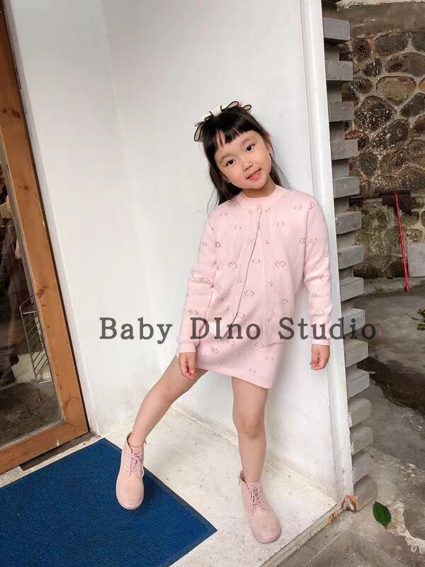 现货女童字母提花粉色针织开衫