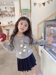 部分现货Baby Dino定制款女童圣诞树星星毛球圆领套头毛衣上衣