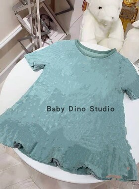 现货Baby Dino定制款女童满印植绒字母连衣裙