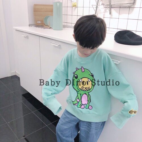 亲子款卡通风小恐龙毛圈套头卫衣