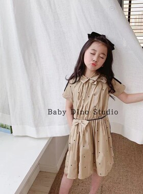 现货Baby Dino定制款女童星星字母刺绣腰间蝴蝶结连衣裙