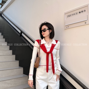 打底女时尚 修身 潮流百搭2026 老钱polo领针织衫 YERUNLU英式