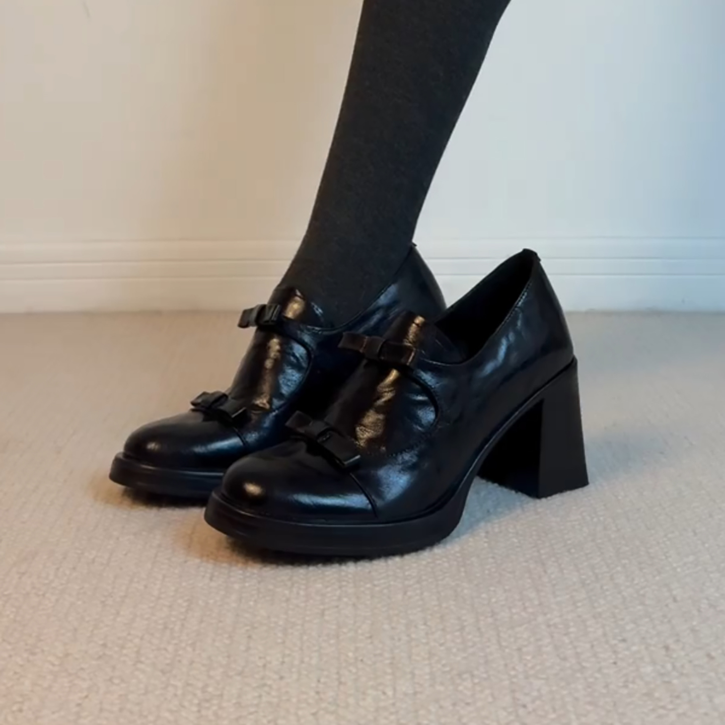 俏皮双蝴蝶结7cm小个子乐福鞋