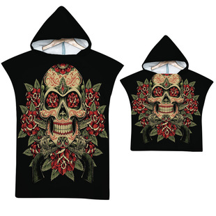 万圣节骷髅印花连帽外套浴巾度假温泉速干浴袍男女款 穿戴浴巾斗篷