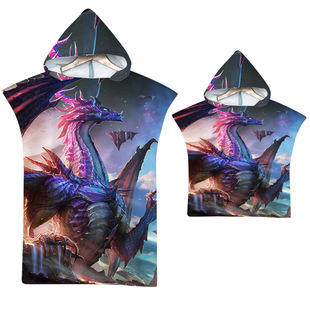 龙印花连帽浴巾居家速干浴袍海边沙滩游泳斗篷外套运动健身浴巾36