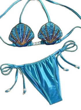 珍珠贝壳三角系带比基尼女士美人鱼cos写真游泳衣bikini比基尼63