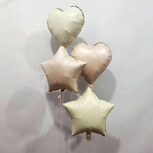 奶油色爱心气球18寸五角星奶油色铝膜气球飘空放飞焦糖色心形气球