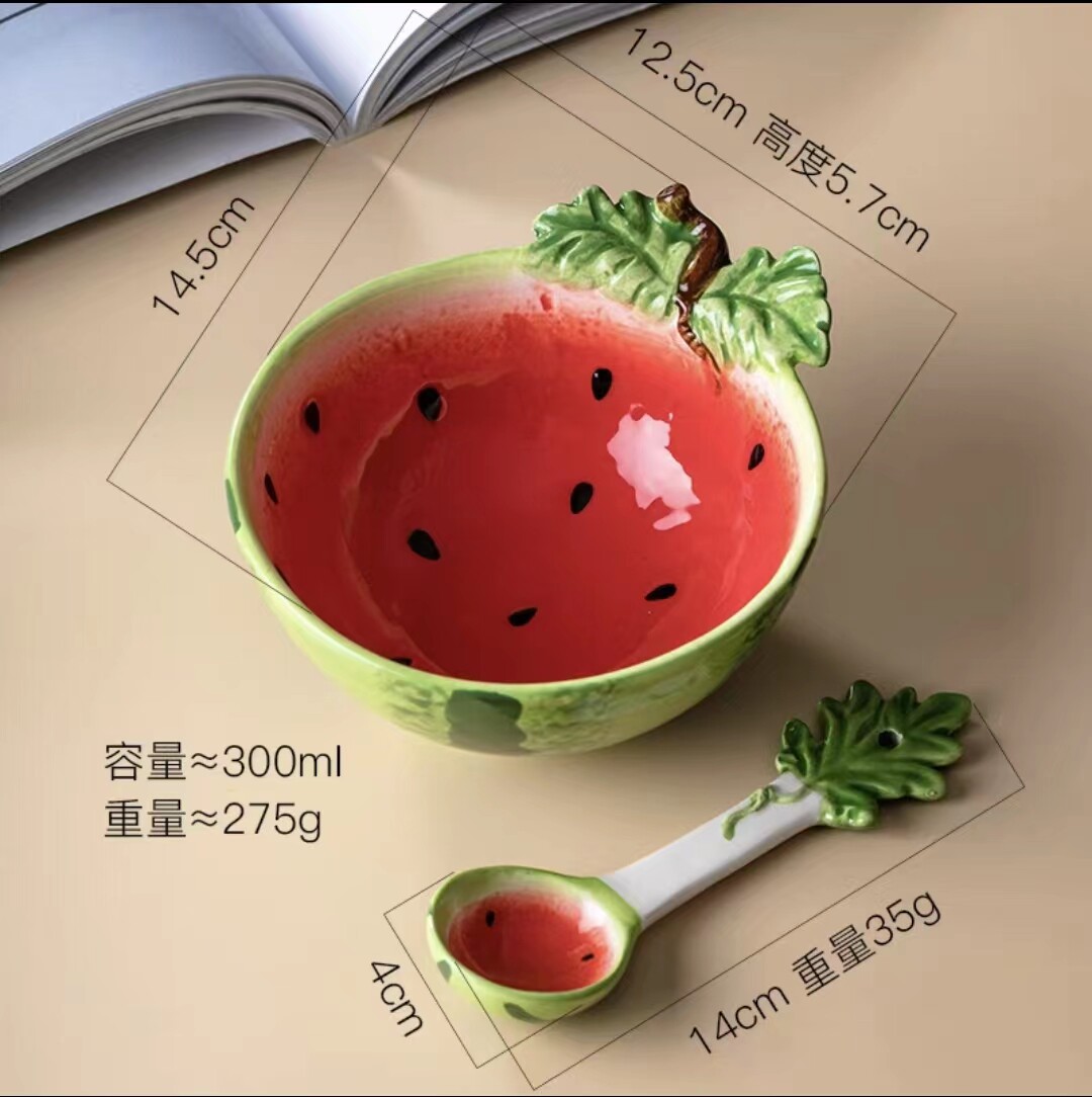 4.5寸卡通西瓜草莓水果儿童餐具陶瓷碗宝宝辅食碗家用吃饭碗套组