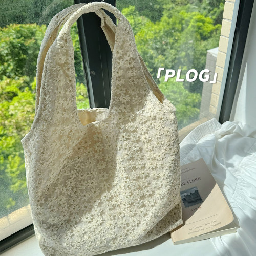 网纱花朵帆布包单肩包韩系小清新