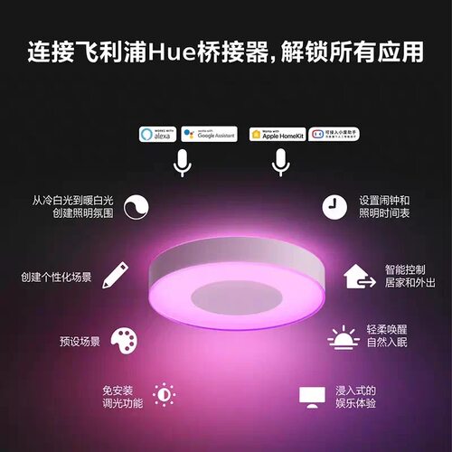 飞利浦Hue睿喜彩光白光LED吸顶灯客厅卧室氛围灯睿欣 homekit智控