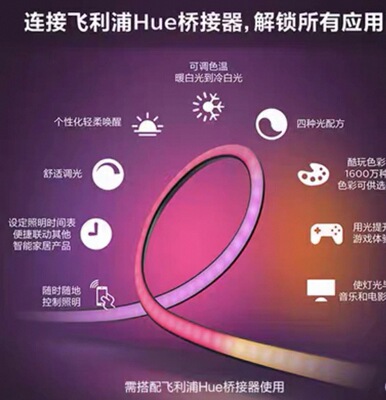 飞利浦Hue渐变灯带PC电脑声光同步背景氛围照明娱乐专用灯带