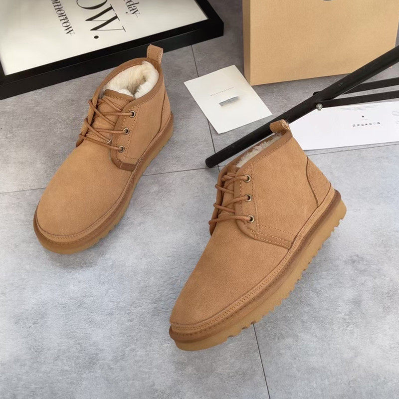 SHEEPSKIN FUR INTEGRATED SNOW BOOTS MENS ANTI-SLIP WARM THICKENED WOOL PLUS SIZE NORTHEAST COTTON SHOES WINTER LACE-UP MENS SHOES