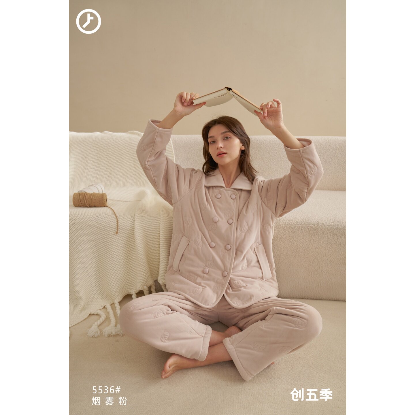 创五季5536女士睡衣冬季新款轻薄羽绒棉保暖家居服套装超柔软