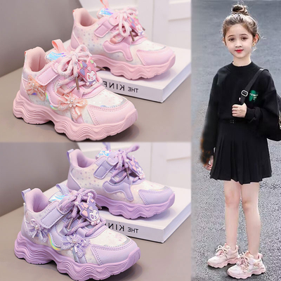 女童时尚潮鞋运动鞋2026春季新款魔术贴童鞋休闲轻便透气跑步鞋子