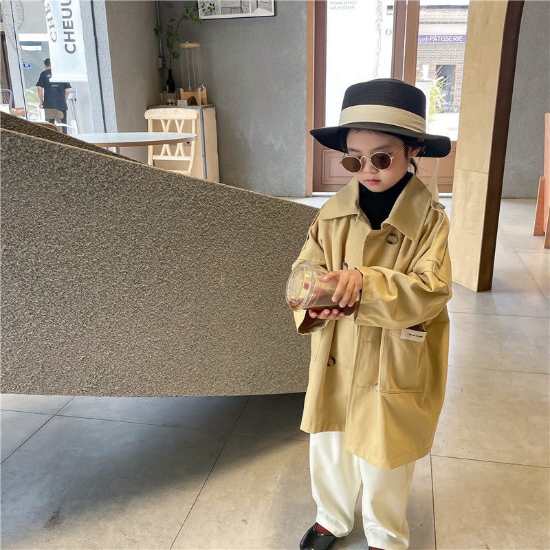 아동용 긴 트렌치 코트 가을 스타일 한국 스타일 영국 스타일 소년 소녀 용 중간 길이 코트 서양식 한국 아동복