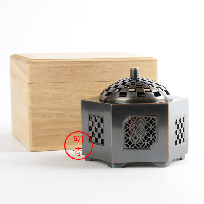 日本进口 高岡銅器 和悠庵 六角透かし香炉