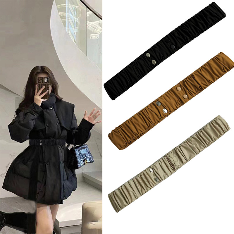 小众黑色羽绒服腰带百搭装饰简约配大衣毛衣松紧束腰显瘦宽腰封女