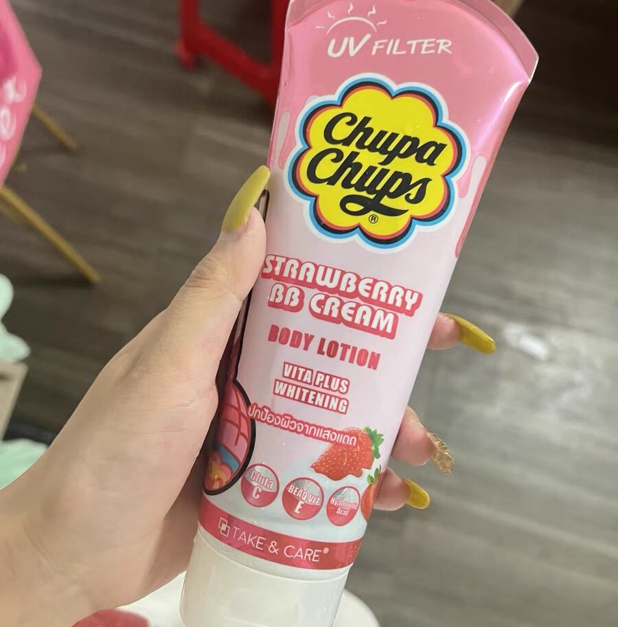 泰国ChupaChups珍宝珠身体乳防晒抗紫外线草莓奶油保湿香体素颜霜