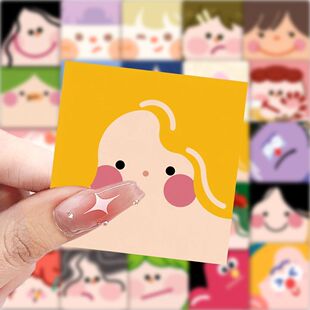 爆款可爱多巴胺方块头像贴纸ins小清新简笔画彩绘涂鸦装饰贴画