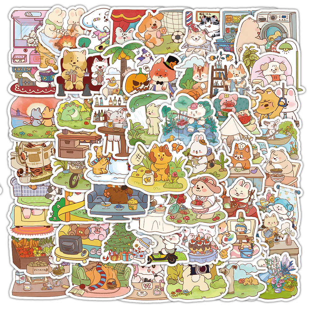 120张卡通动物世界贴纸创意女孩儿童可装饰手机壳电脑DIY防水贴画