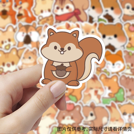 60张小松鼠贴纸可爱卡通Q版装饰手账手机壳笔记本电脑防水贴画diy