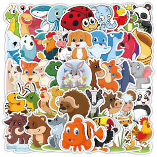 104张创意趣味动物贴纸DIY装 贴纸画 饰手机壳手账本笔记桌面防水款