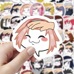 60张火影忍者摸头贴纸卡通可爱高颜值新款周边装饰手账本桌面贴画