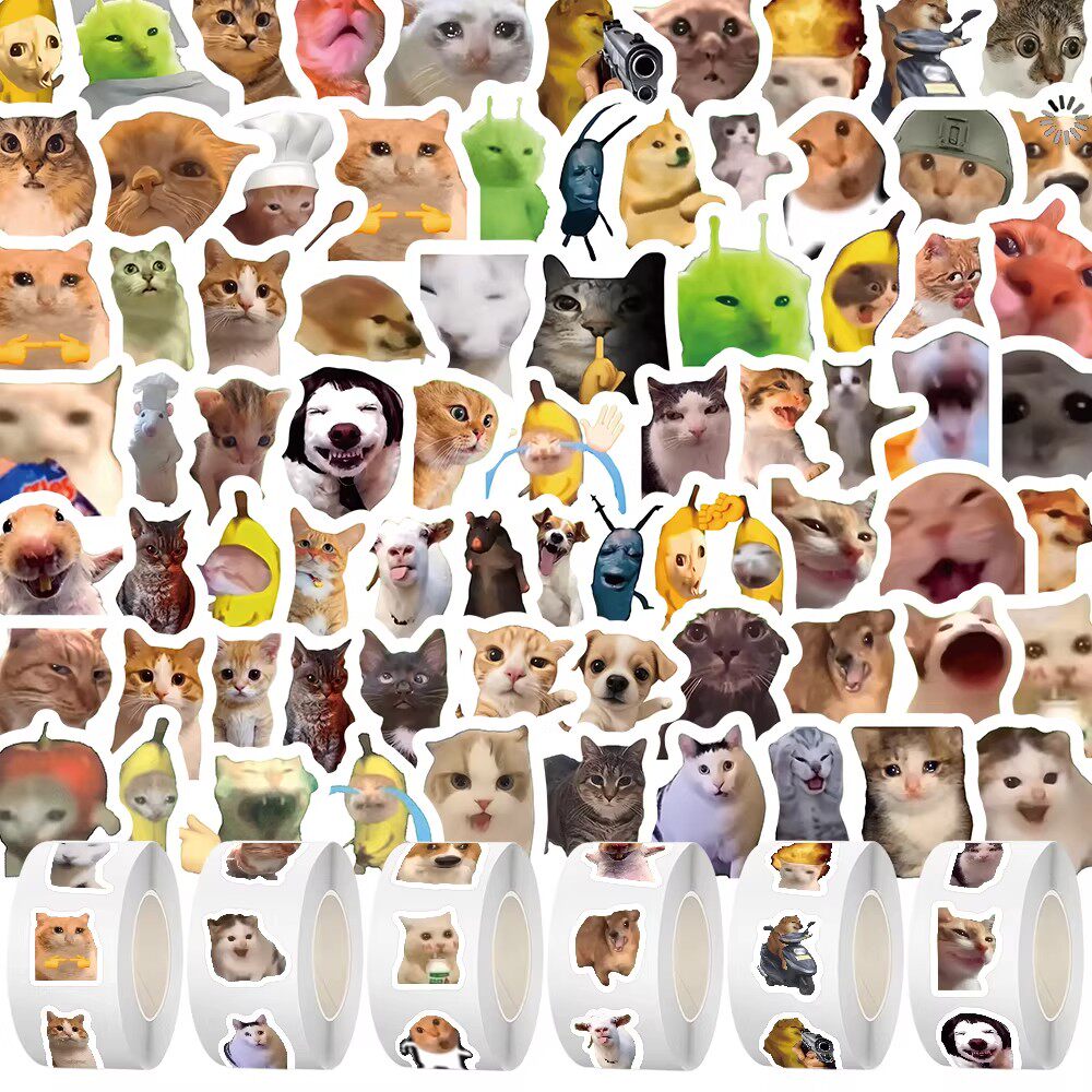 3000贴爆款猫meme卷卷贴纸可爱搞怪趣味抽象表情包梗图爆款贴画纸