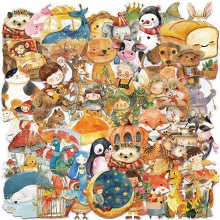 200贴水彩童话系列贴纸复古可爱日系装 饰卡通手账涂鸦防水diy贴画