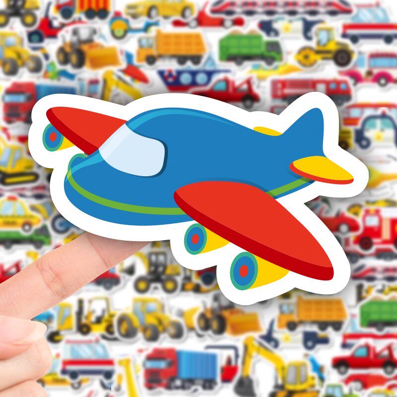 卡通交通工具贴纸儿童益智贴画摩托车船飞机汽车工程车标签防水贴