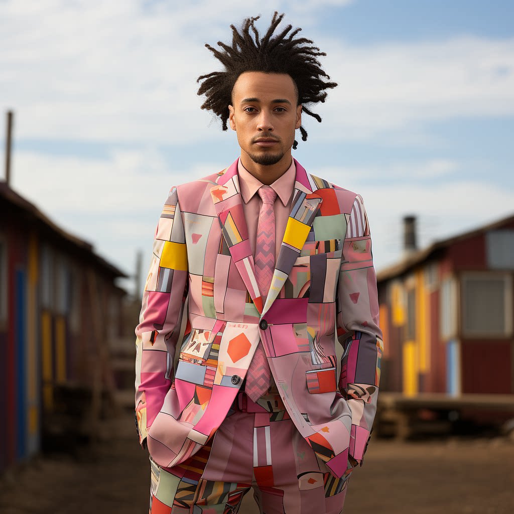 高级感复古花纹粉色西装套装潮流2024新款流行男士韩版修身