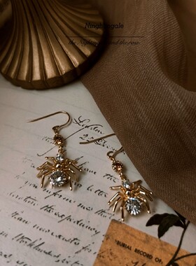 七月之晨《IIX.Spider》原创复古小众暗黑风蜘蛛纯银镀金耳钉耳夹