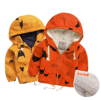 加绒秋冬连帽拼色童装外套