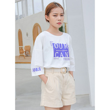 纯棉中袖t恤女装宽松短袖夏早秋装2019年新款五分袖上衣