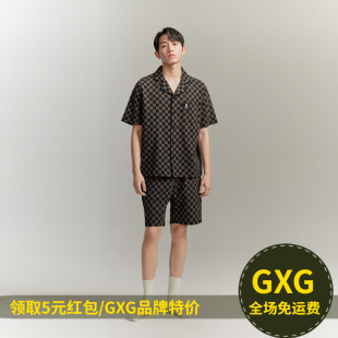 GXG 男士家居服格纹睡衣男款短袖短裤套装夏新款GED1E1216965