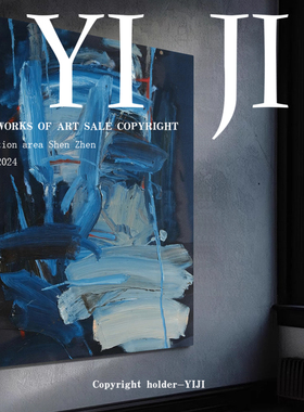 YJ.ART原创手绘《蓝域潜流》大幅抽象蓝色肌理书房落地窗手工画