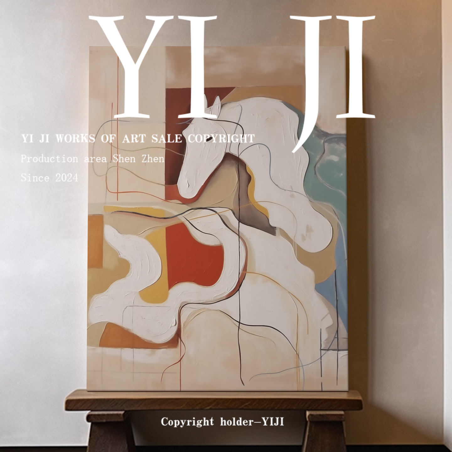 YJ.ART原创手绘《虹驰溯风》新中古风高级感复古艺术大堂玄关挂画