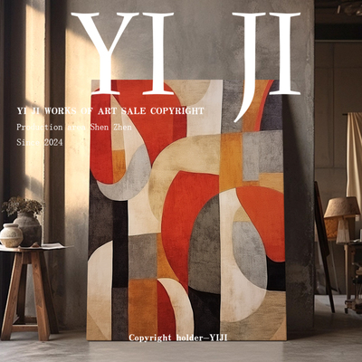 YJ.ART原创手绘《赤域构序》抽象系色块抽象肌理书房落地窗手工画