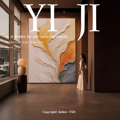 YJ.ART原创手绘《招展虹扬》现代简约屏风装饰挂画前台艺术肌理画