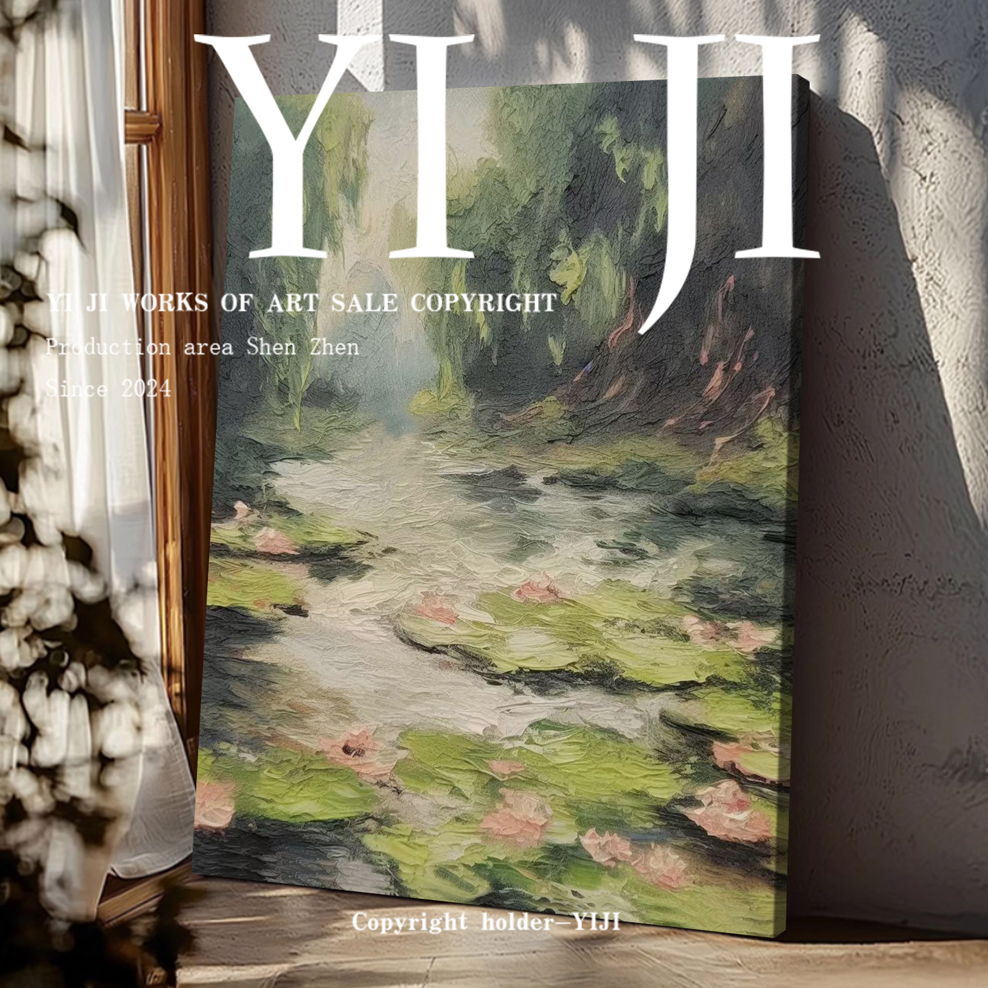 YJ.ART原创手绘《荷境》现代装饰艺术客厅卧室自然系书房肌理挂画