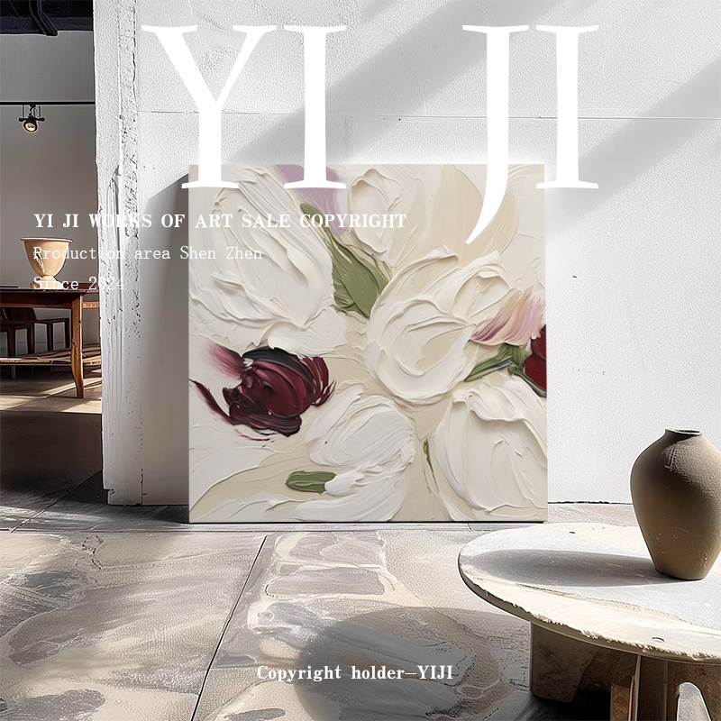 YJ.ART原创手绘《生机繁花》侘寂风连廊装饰挂画简约艺术肌理油画