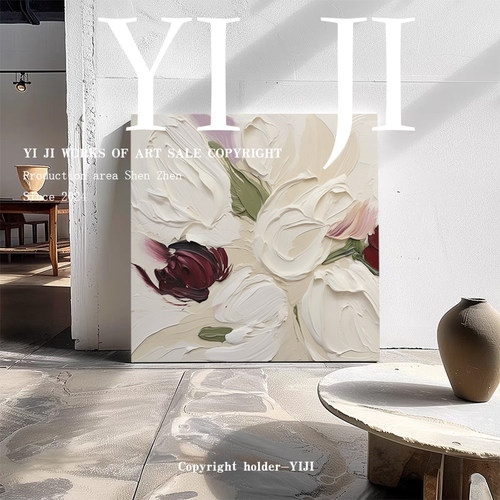 YJ.ART原创手绘《生机繁花》侘寂风连廊装饰挂画简约艺术肌理油画
