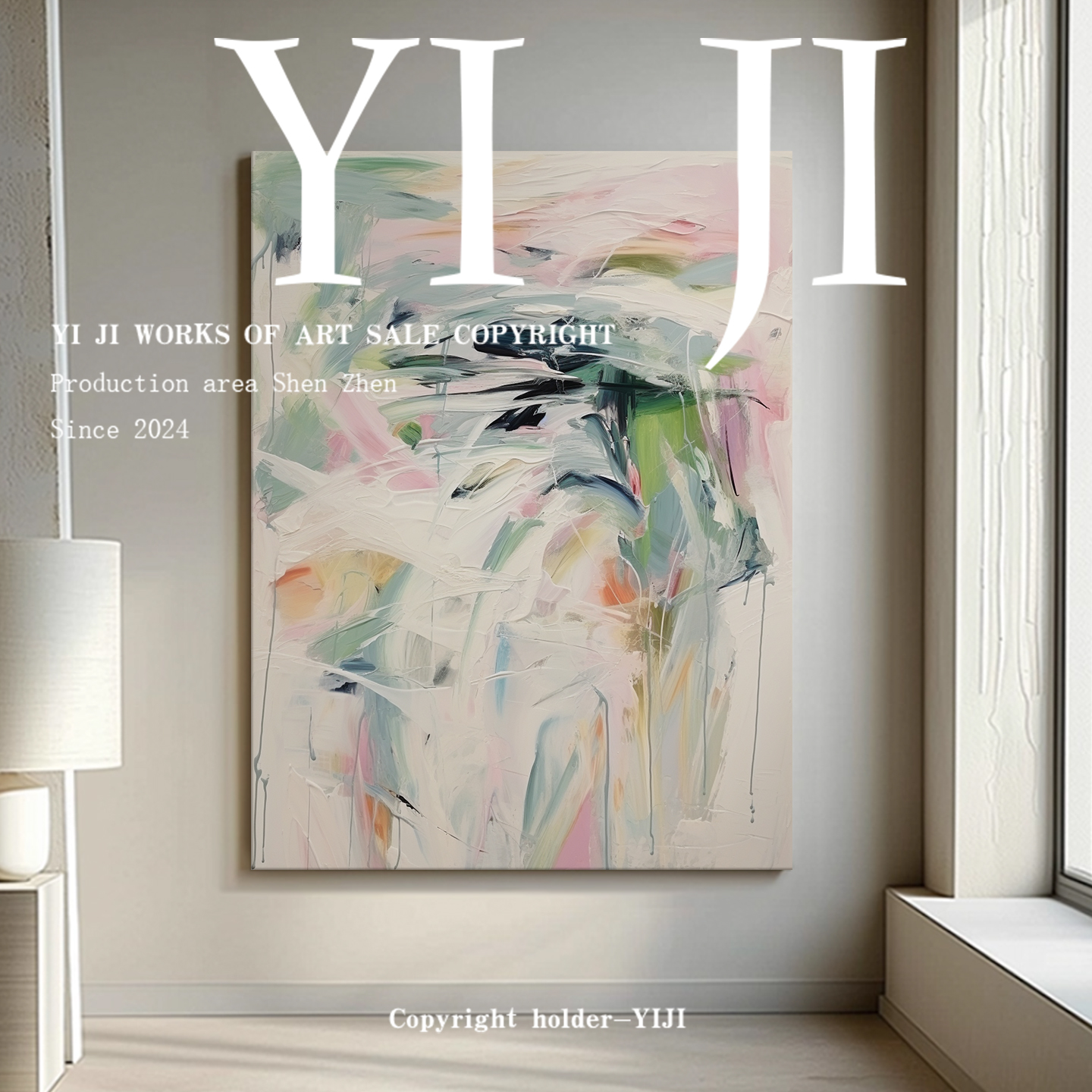 YJ.ART原创手绘《春意溯光》现代表现主义抽象肌理客厅卧室装饰画